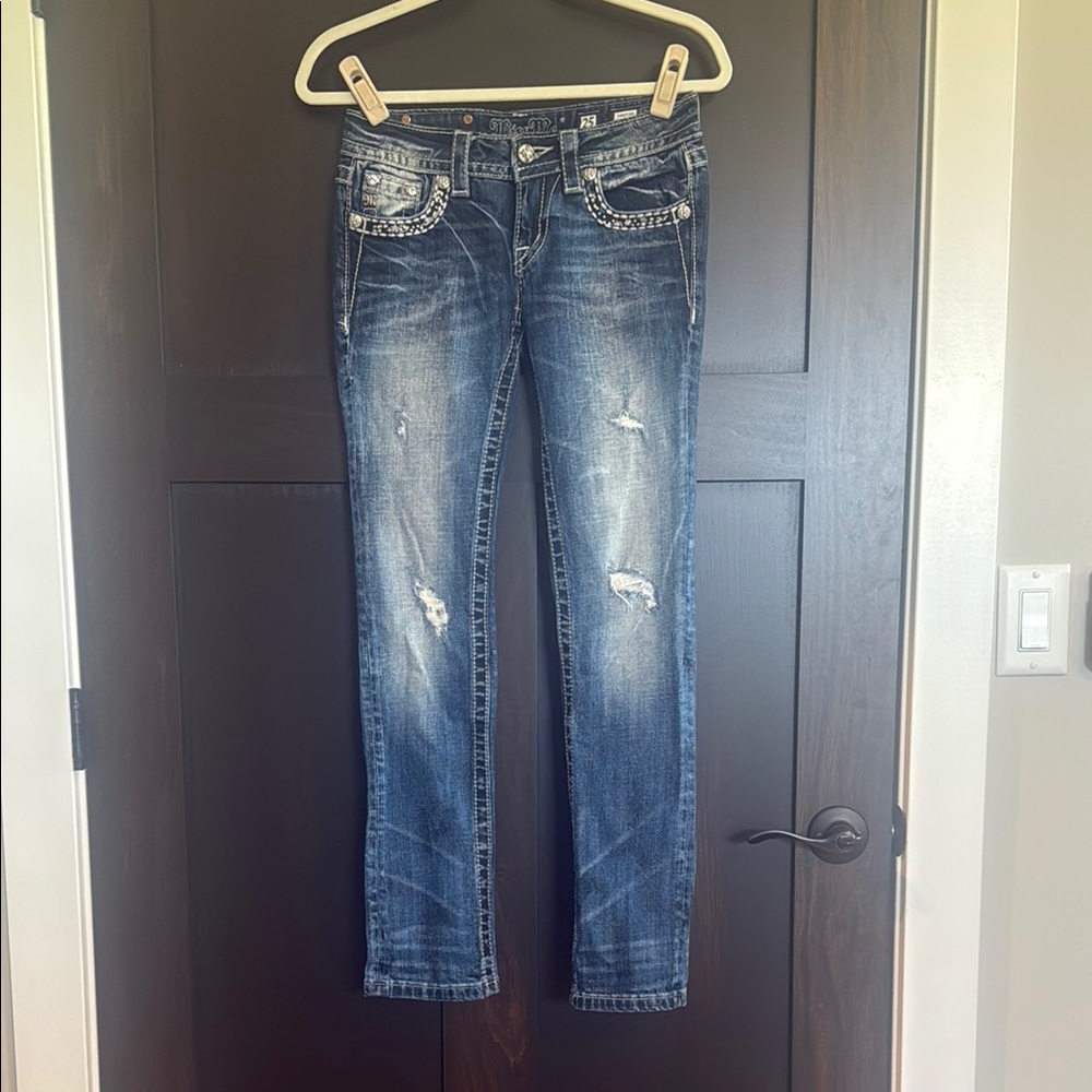 Miss Me Blue Straight Leg Jeans Distressed Style